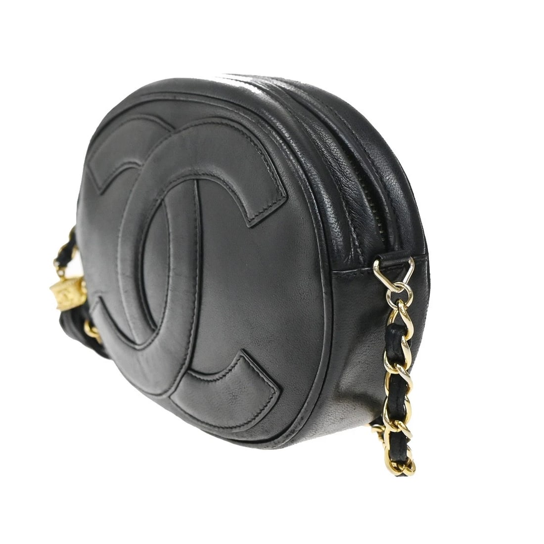 CHANEL CC LOGO TASSEL OVAL CHAIN SHOULDER BAG LEATHER BLACK (1 of 9)