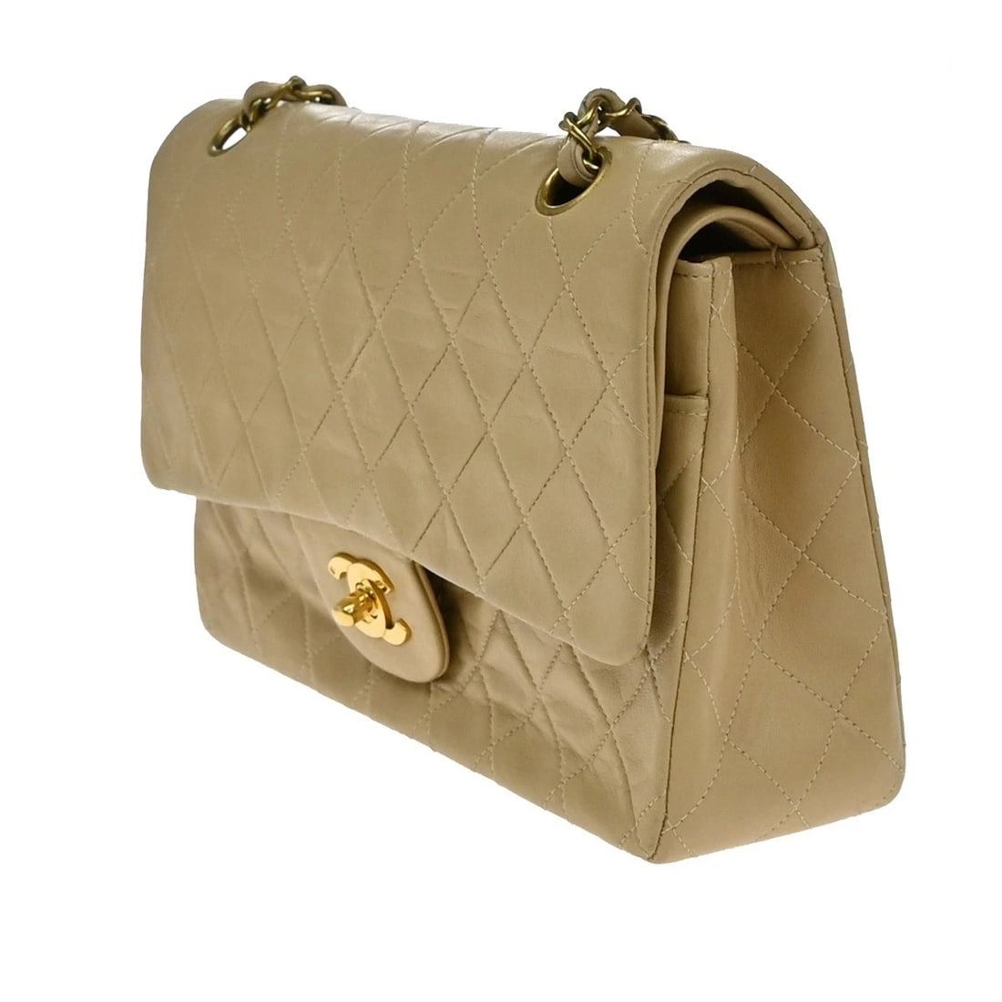CHANEL MATELASSE 25 DOUBLE FLAP SHOULDER BAG LEATHER BEIGE (1 of 9)