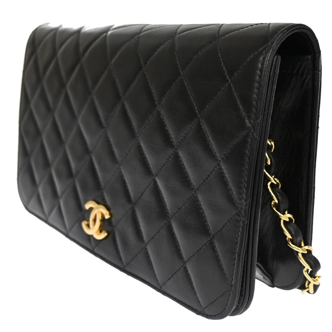 CHANEL CC MATELASSE 23 FULL FLAP CHAIN SHOULDER BAG LEATHER BLACK (1 of 10)