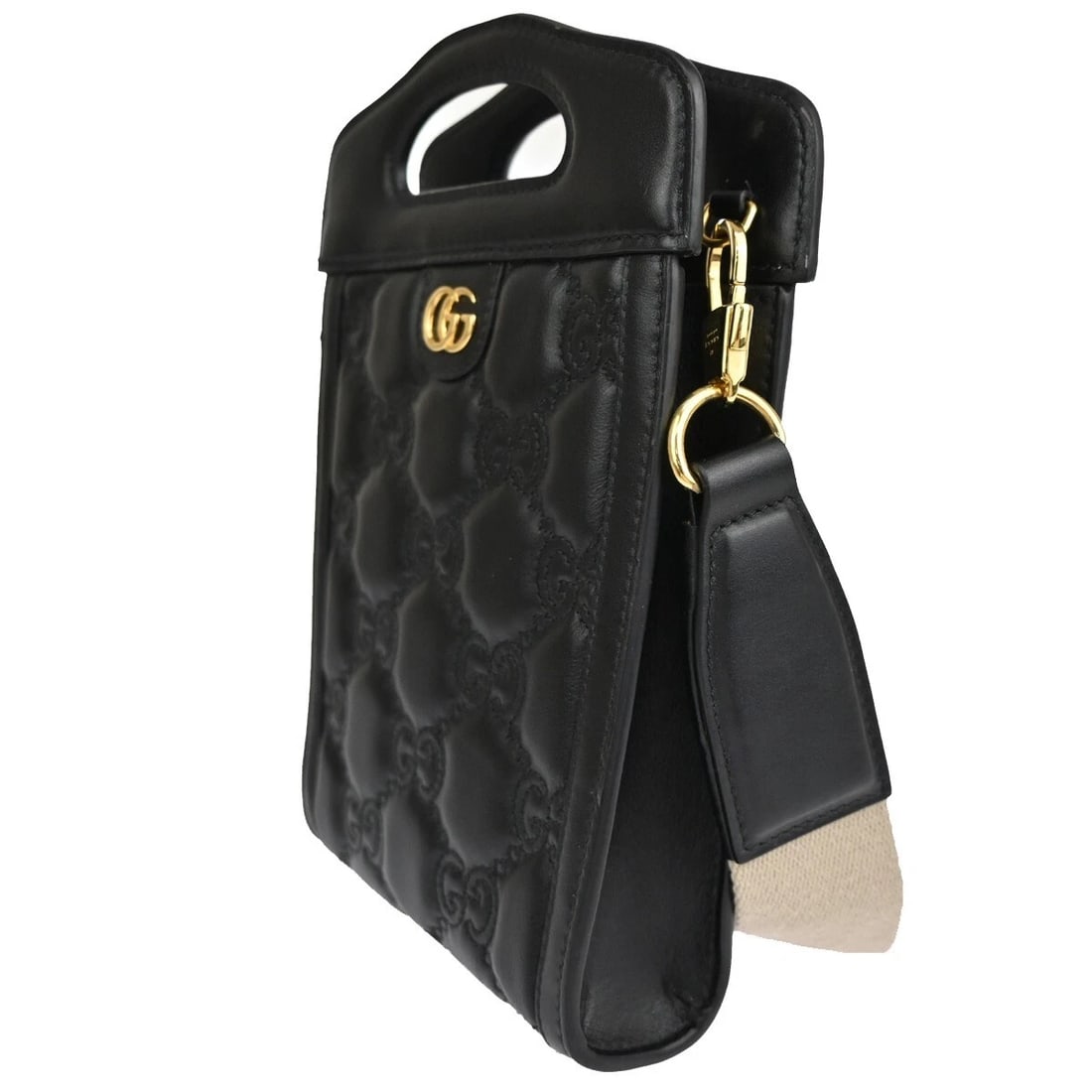GUCCI GG MATELASSE MINI 2WAY SHOULDER HAND BAG LEATHER BLACK GOLD: GUCCI GG MATELASSE MINI 2WAY SHOULDER HAND BAG LEATHER BLACK GOLD Brand: Gucci Type: Shoulder Hand Bag Material: Leather Color: Black Size: W 5.3 x H 7.1 x D 1.6 " (approx.) SHOULDER DROP ( inch /