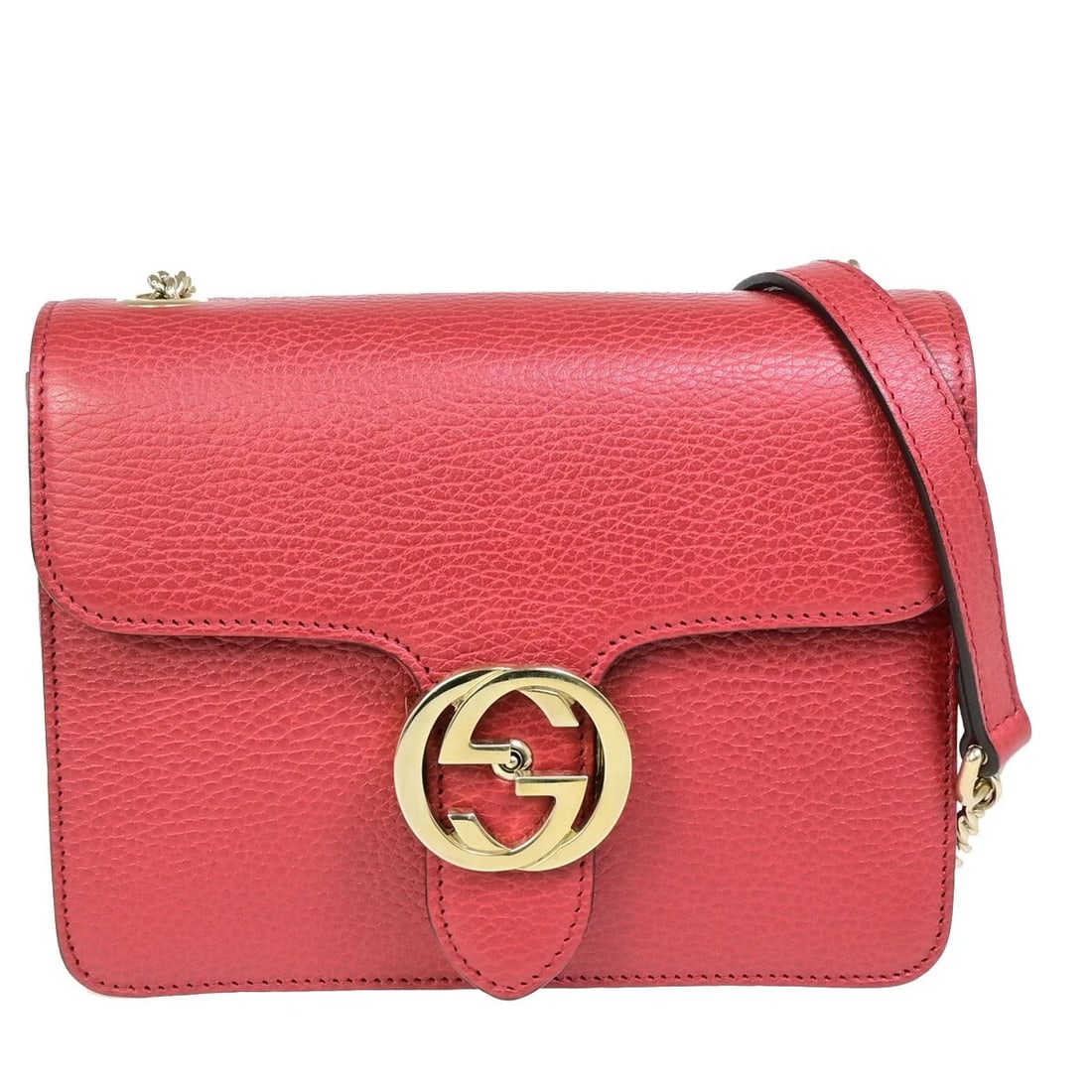 RGUCCI LOGO INTERLOCKING G MINI CHAIN SHOULDER BAG LEATHER RED (1 of 9)