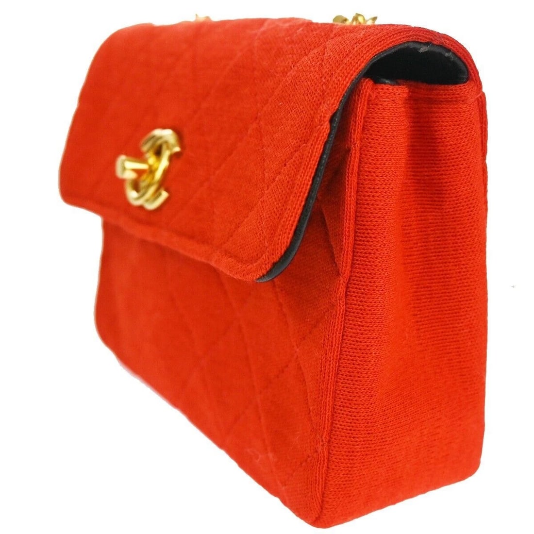 CHANEL CC LOGO MINI MATELASSE CHAIN SHOULDER BAG CANVAS LEATHER RED (1 of 10)