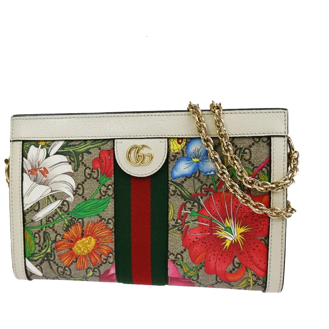 GUCCI OPHIDIA FLORA GG 2WAY CHAIN SHOULDER CLUTCH BAG LEATHER (1 of 11)