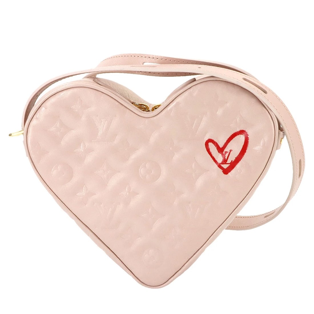 LOUIS VUITTON SAC COEUR FALL IN LOVE HEART SHOULDER BAG: LOUIS VUITTON SAC COEUR FALL IN LOVE HEART SHOULDER BAG Brand: LOUIS VUITTON Type: Shoulder Bag Material: Leather Color: Pink Size: W 8.66 inch, H 7.68 inch, D 2.76 inch Shoulder 40.2inch to 48inc