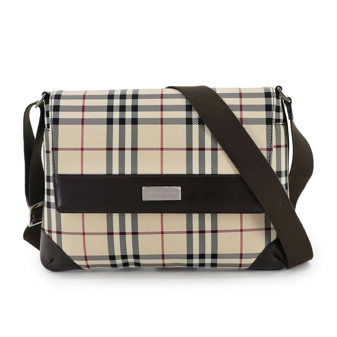 BURBERRY PLAID SHOULDER BAG CANVAS LEATHER BEIGE BROWN PURSE: BURBERRY PLAID SHOULDER BAG CANVAS LEATHER BEIGE BROWN PURSE Brand: BURBERRY Type: Shoulder Bag Material: Canvas , Leather Color: Beige , Brown Size: W 11.42 inch, H 8.27 inch, D 0.79 inch Shoulde