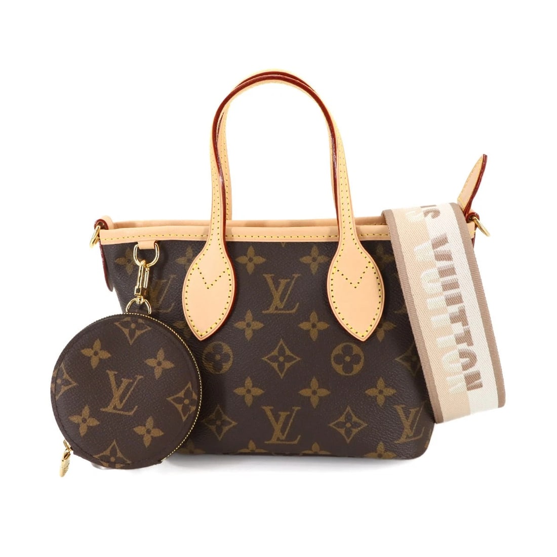 LOUIS VUITTON MONOGRAM NEVERFULL BB TOTE SHOULDER BAG: LOUIS VUITTON MONOGRAM NEVERFULL BB TOTE SHOULDER BAG Brand: LOUIS VUITTON Type: Tote Bag / Shoulder Bag Material: Monogram Canvas Color: Monogram , Beige Size: W 6.69 inch, H 5.71 inch, D 3.54 in