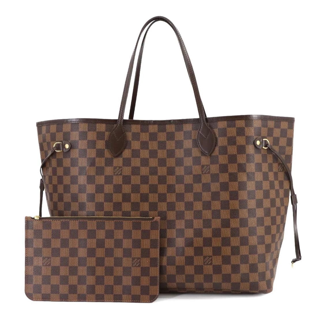 LOUIS VUITTON DAMIER NEVERFULL GM TOTE BAG EBENE CERISE: LOUIS VUITTON DAMIER NEVERFULL GM TOTE BAG EBENE CERISE Brand: LOUIS VUITTON Type: Tote Bag Material: Damier Canvas Color: Ebene , Cerise Size: W 15.35 inch, H 12.80 inch, D 7.68 inch Handle 18.1i
