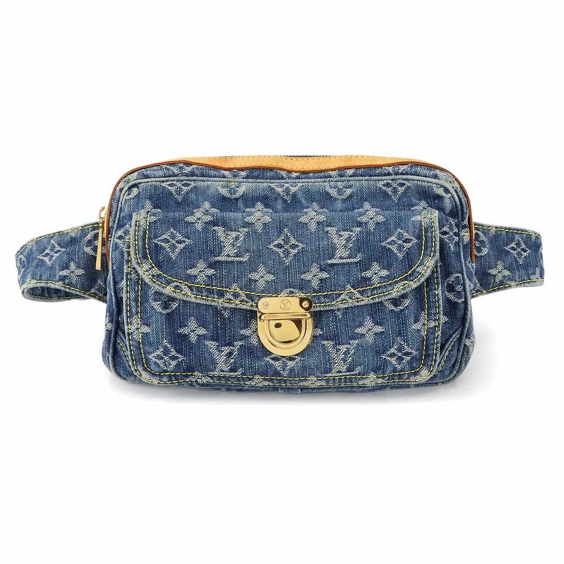 LOUIS VUITTON MONOGRAM DENIM BUM BAG WAIST POUCH: LOUIS VUITTON MONOGRAM DENIM BUM BAG WAIST POUCH Brand: LOUIS VUITTON Type: Waist pouch Material: Monogram Denim Canvas Color: Blue Size: W 9.06 inch, H 5.91 inch, D 1.97 inch Shoulder 24.4inch to