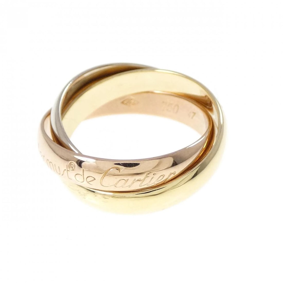 CARTIER TRINITY RING: Cartier Trinity Ring Brand: Cartier Type: Ring Material: 750 Yellow Gold 750 White Gold 750 Pink Gold Color: Size: 4-4.5 (US size) (47) Accessories: None Accessories Notice: When purchasin