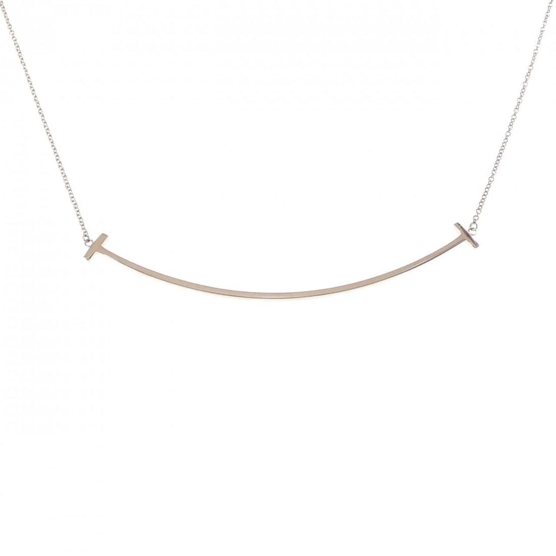 TIFFANY T SMILE LARGE NECKLACE: Tiffany T Smile Large Necklace Brand: Tiffany Type: Necklace Material: 750 Pink Gold Color: Pink Gold Size: 41/46cm Accessories: None Accessories Notice: When purchasing pre-owned goods,