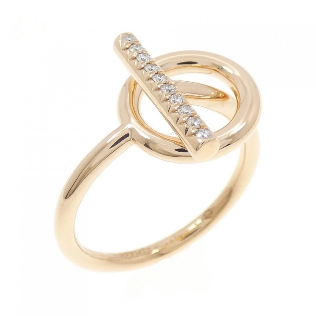 HERMES ECHAPPEE PM RING: HERMES ECHAPPEE PM Ring Brand: HERMES Type: Ring Material: 750 Pink Gold Main Stone/Creation Natural Color: Pink Gold Size: 7-7.5 (US size) Accessories: None Accessories Notice: When purch