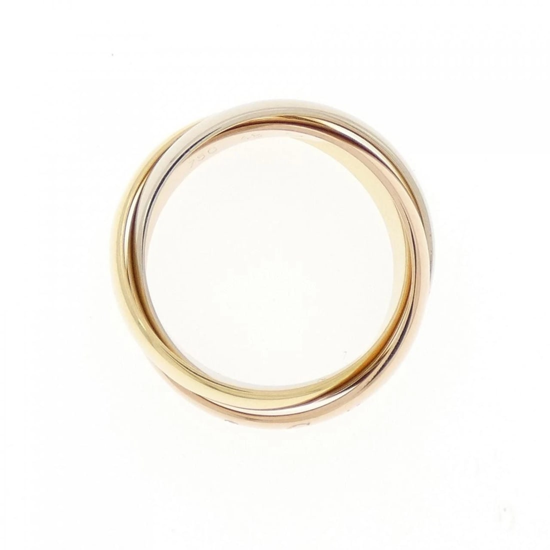 CARTIER TRINITY RING: Cartier Trinity Ring Brand: Cartier Type: Ring Material: 750 Yellow Gold 750 White Gold 750 Pink Gold Color: Yellow Gold, White Gold, Pink Gold Size: 4.5-5 (US size) Accessories: None