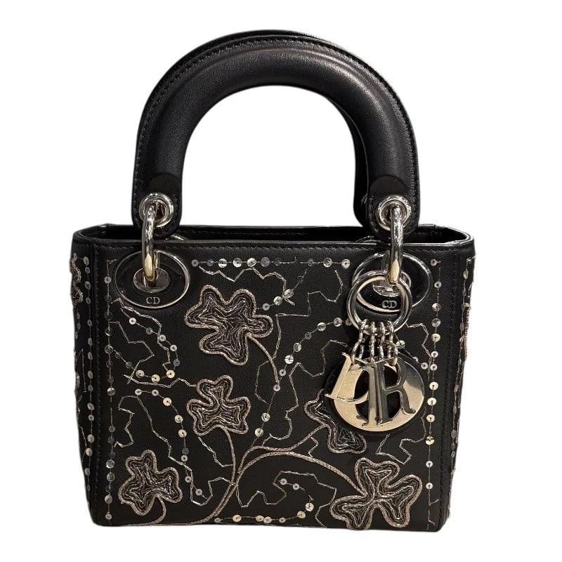 CHRISTIAN DIOR LADY DIOR MINI SHOULDER BAG: Christian Dior Lady Dior Mini Shoulder Bag Brand: Christian Dior Type: Shoulder Bag Material: Leather x sequins Color: black Size: W6.5 x H5.5x D2.0inch Shoulder:47.2inch Accessories: None