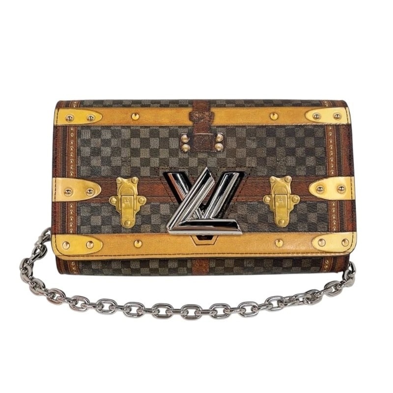 LOUIS VUITTON PORTEFEIULLE TWIST CHAIN TRANSFORMED SHOULDER BAG: LOUIS VUITTON Portefeiulle Twist Chain Transformed Shoulder Bag Brand: LOUIS VUITTON Type: Shoulder Bag Material: PVC Color: Brown SilverHardware Size: W7.5 x H4.5x D1.6inch Shoulder:44.1inch Acc
