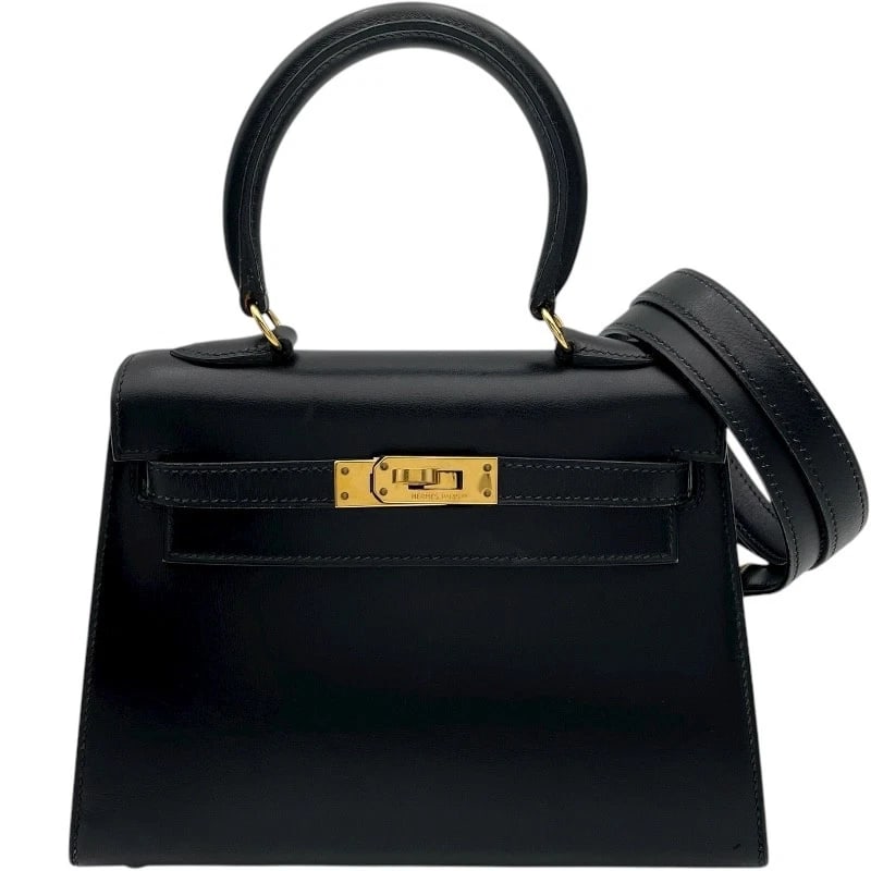 HERMES MINI KELLY 20 SHOULDER BAG: HERMES Mini Kelly 20 Shoulder Bag Brand: HERMES Type: Shoulder Bag Material: Box scarf Color: Black GD Hardware Size: W7.9 x H5.7x D3.5inch Shoulder:31.5inch Accessories: None Accessories