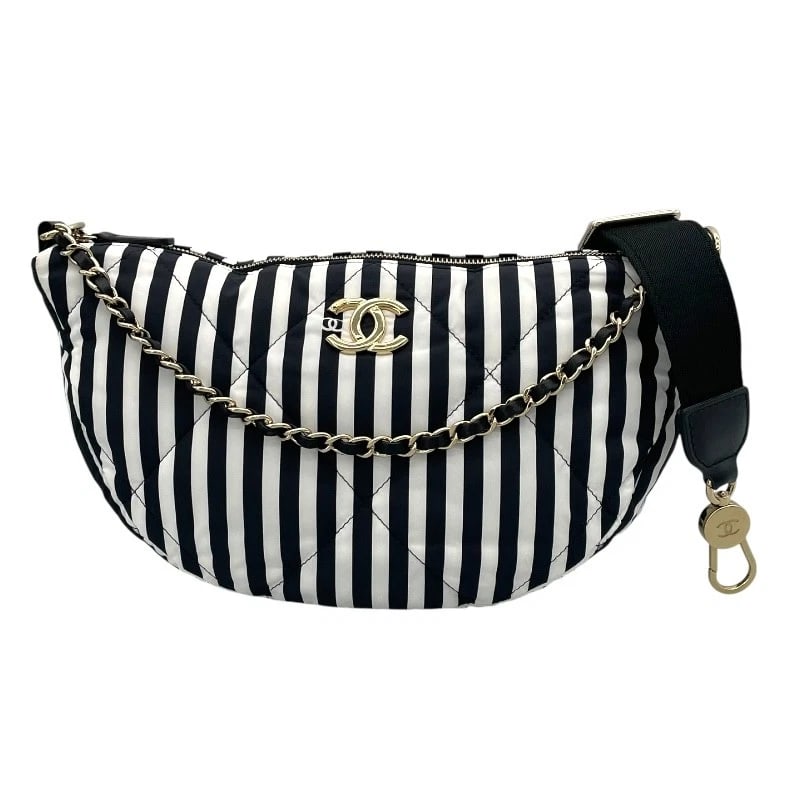 CHANEL LARGE HOBO SHOULDER BAG: CHANEL Large Hobo Shoulder Bag Brand: CHANEL Type: Shoulder Bag Material: Nylon Color: Black White GDHardware Size: W11.8 x H6.3x D3.9inch Shoulder:60.2inch Accessories: None Accessories N