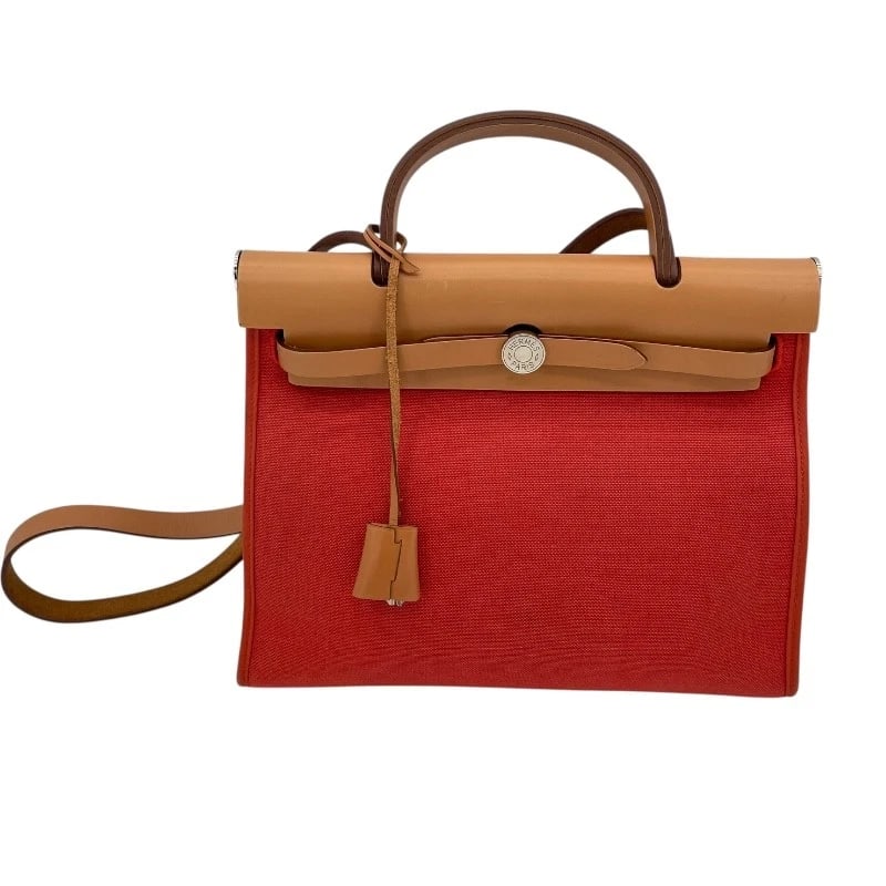 HERMES HERBAG ZIP PM SHOULDER BAG: HERMES Herbag Zip PM Shoulder Bag Brand: HERMES Type: Shoulder Bag Material: Exterior Material Toile/Hunter Color: Orange Brown SVHardware Size: W11.8 x H9.8x D4.3inch Shoulder:37.8inch 