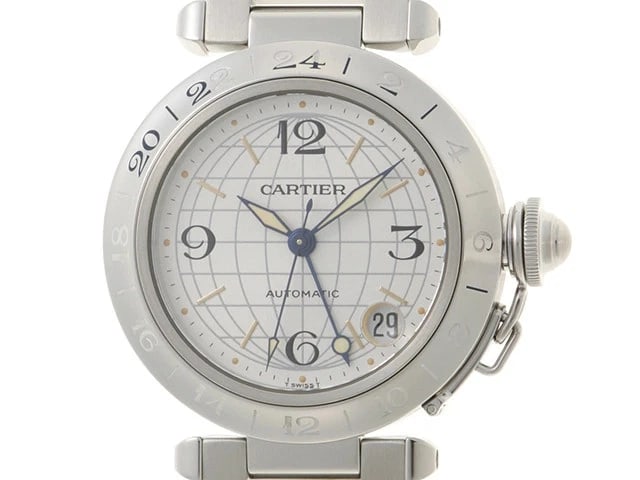 CARTIER PASHA MERIDIAN GMT SILVER POLISHED WATCH: Cartier Pasha Meridian GMT Silver Polished Brand: Cartier Type: Wrist watch Material: SS Color: Dial Silver Size: [ Case size ] 35mm [ Arm circumference size ] Maximum 15.5cm Accessories: None
