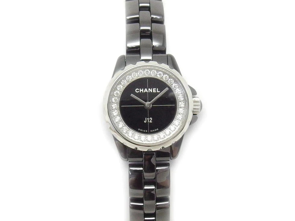 CHANEL J12 CIRCLE DIAMOND BLACK CERAMIC QUARTZ WATCH (1 of 3)
