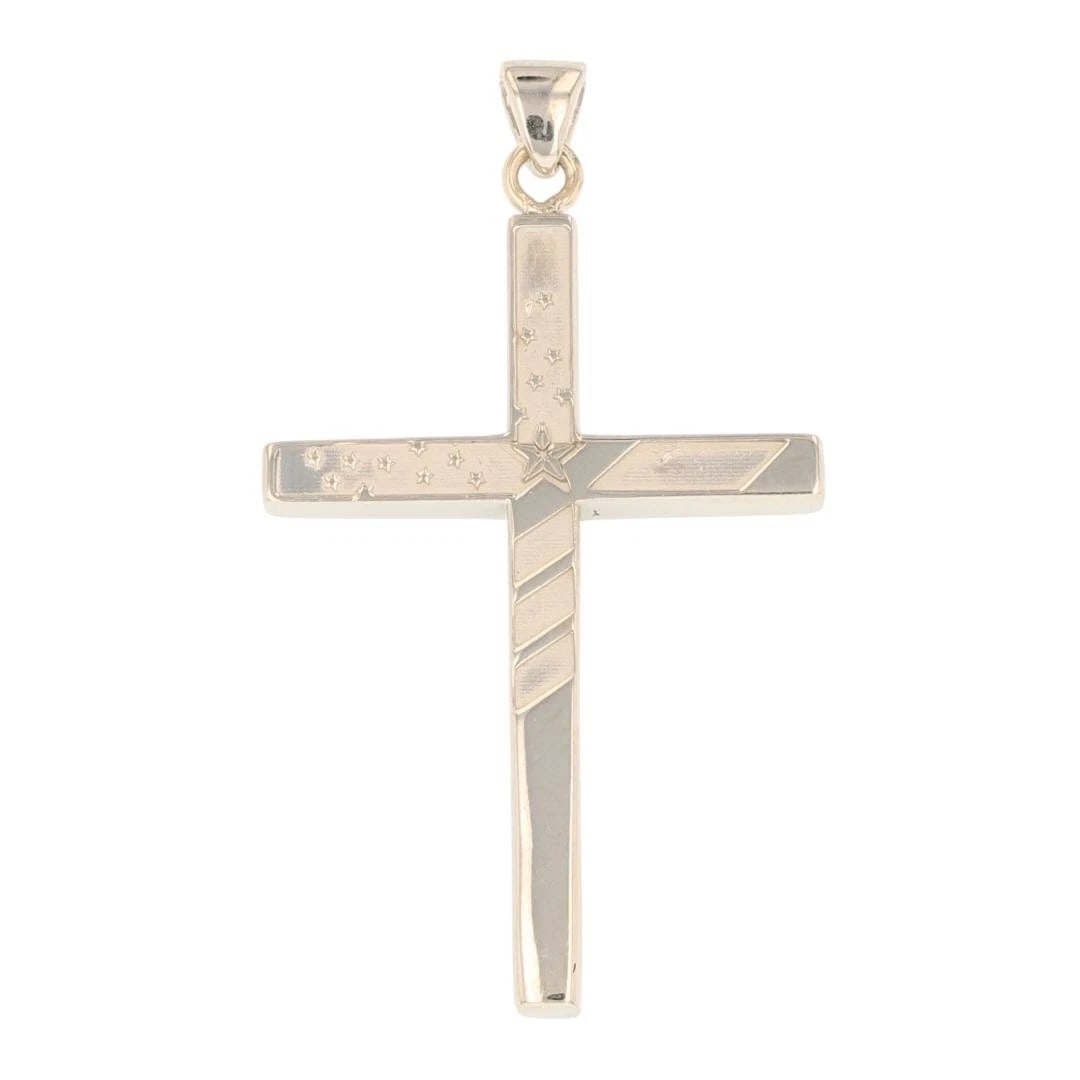 RELIGIOUS STAR MOTIF CROSS PENDANT 14K WHITE GOLD (1 of 5)