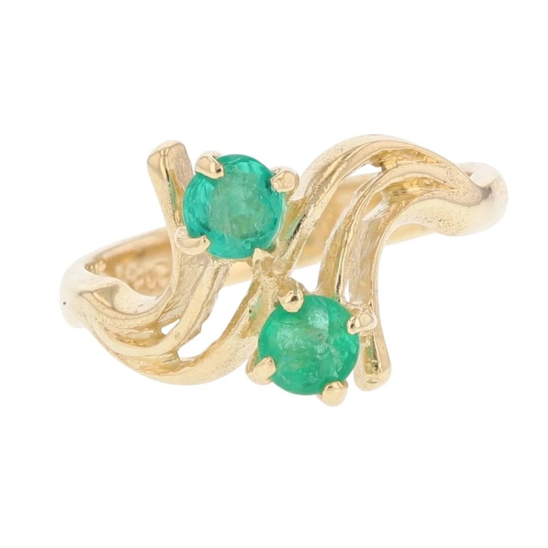 ROUND CUT EMERALD TWO-STONE BYPASS STYLE RING (1 of 2)