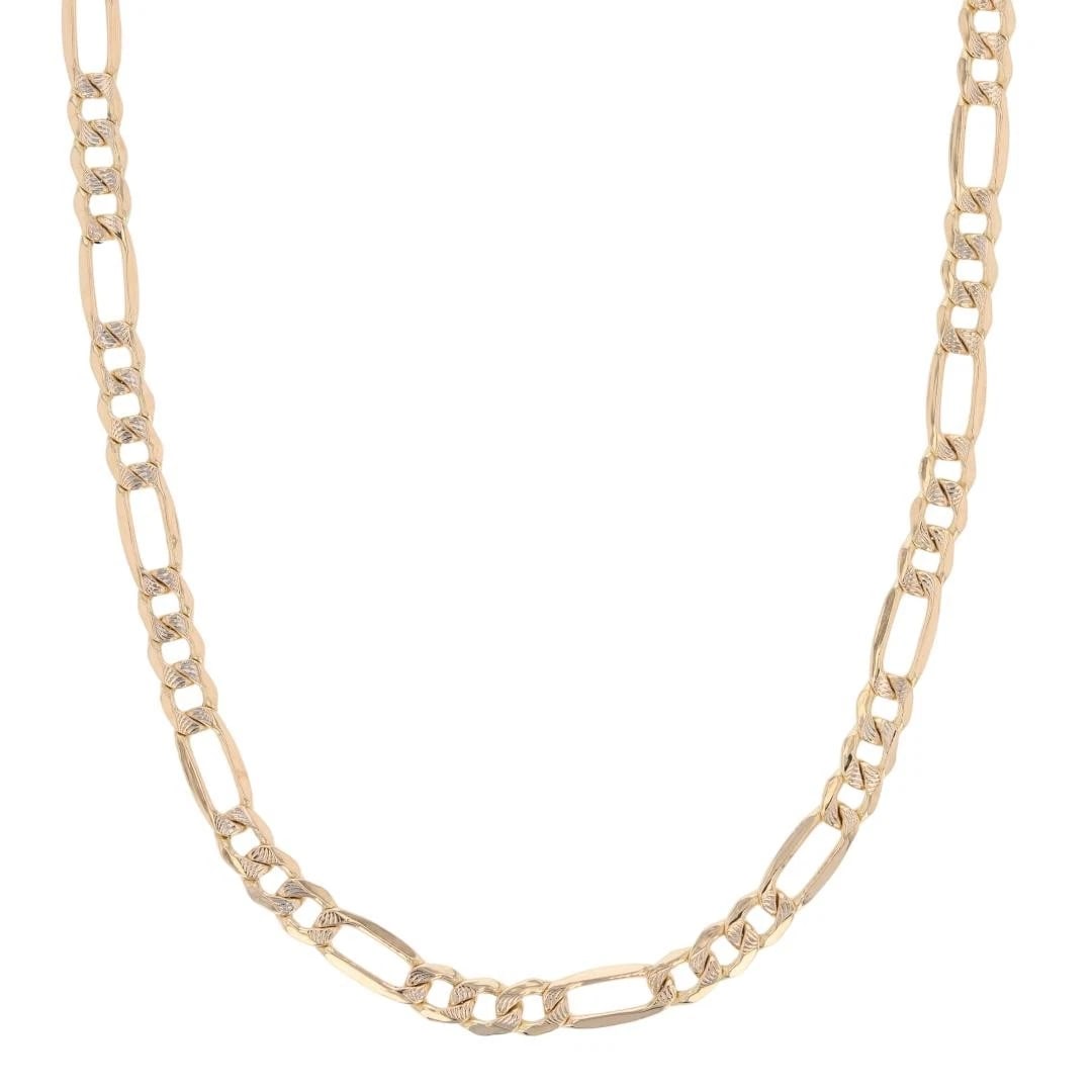 HOLLOW DIAMOND-CUT FIGARO CHAIN NECKLACE: Hollow Diamond-Cut Figaro Chain Necklace Brand: Unbranded Type: Necklace Material: 14k Yellow Gold Color: None Size: Necklace Measurement: 22" Length / 4.2mm Accessories: None Accessories