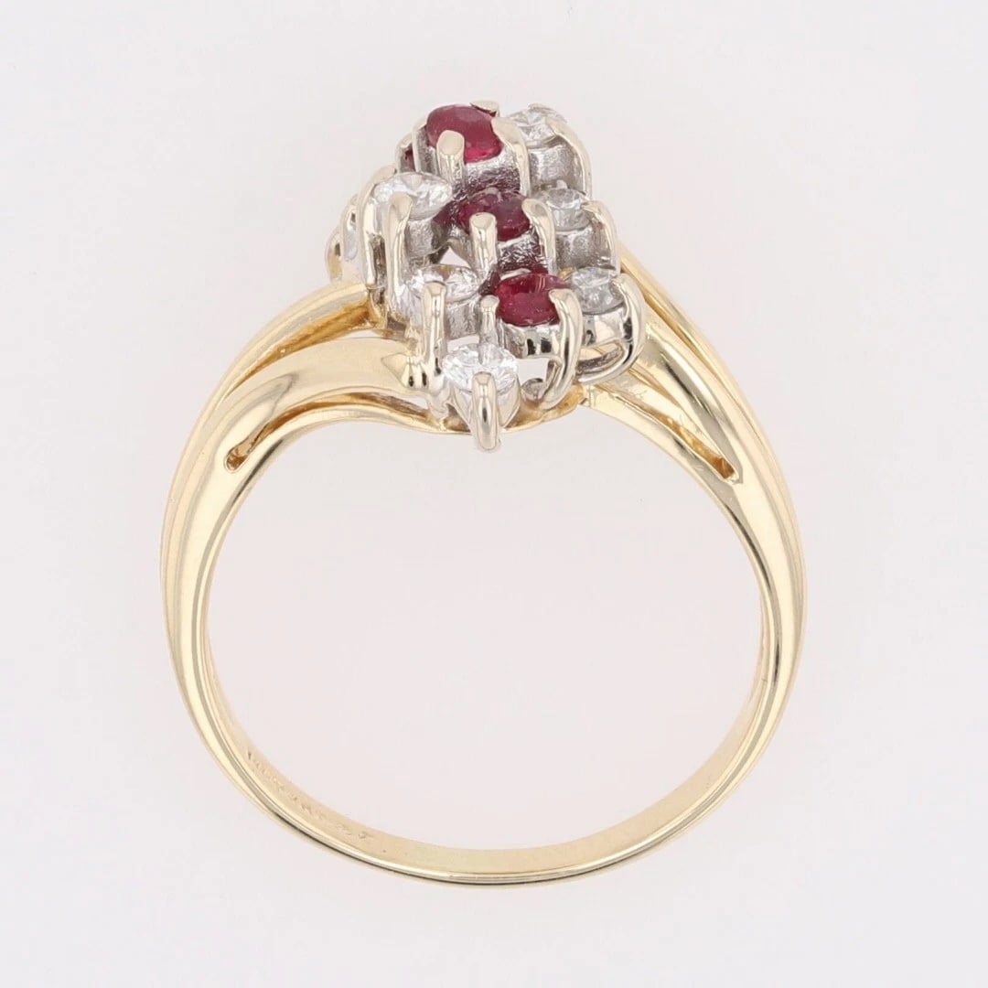 ROUND RUBY AND DIAMOND CLUSTER BYPASS RING - 2