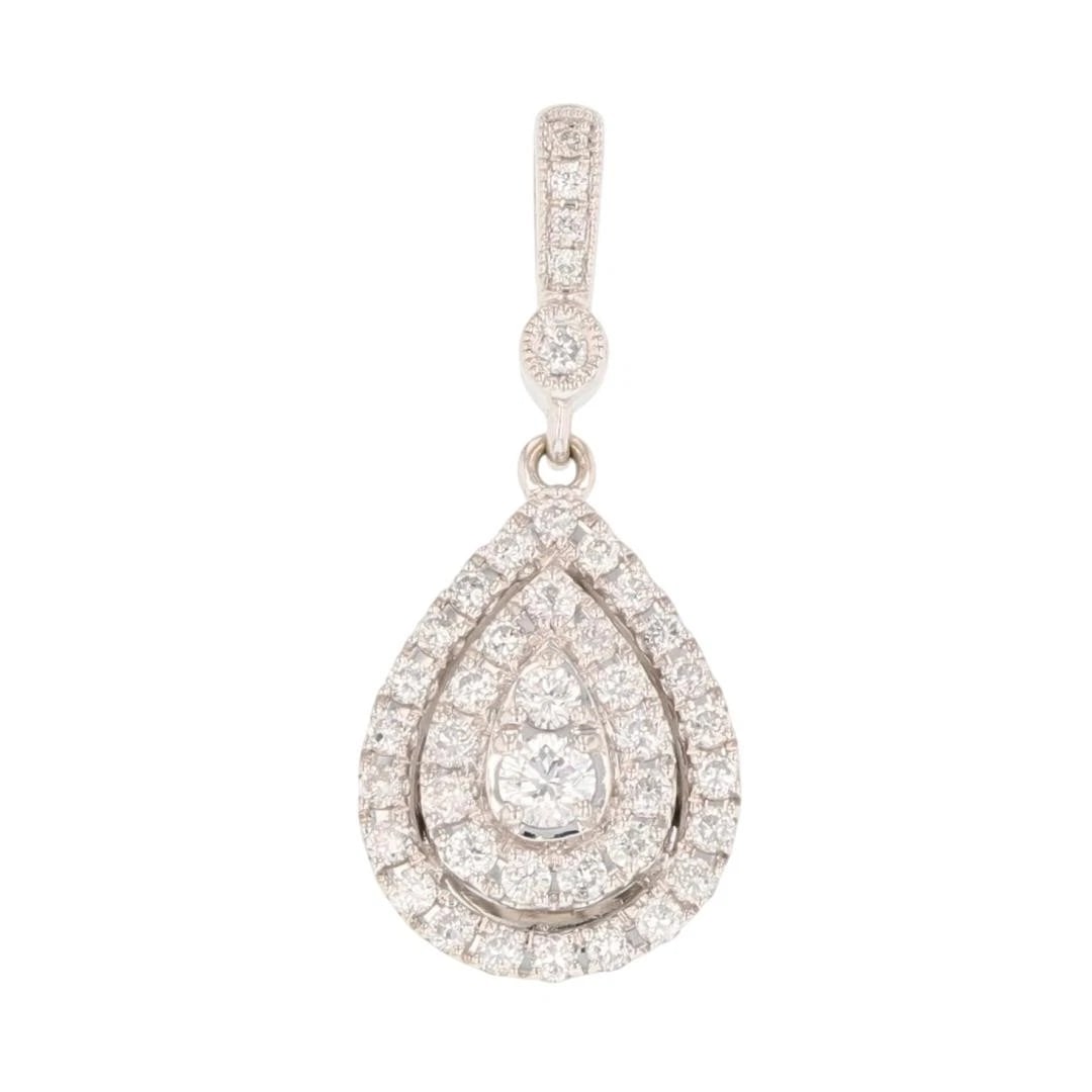 NEIL LANE DIAMOND HALO CLUSTER TEARDROP PENDANT: Neil Lane Diamond Halo Cluster Teardrop Pendant Brand: Neil Lane Type: Pendant Material: 14k White Gold Main Stone/Creation Natural Color: None Size: Pendant Measurement: 1" x 11.1mm 