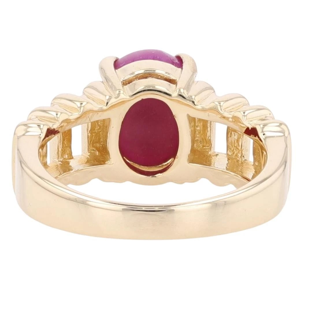 LAB-CREATED CABOCHON STAR RUBY SOLITAIRE RING - 5