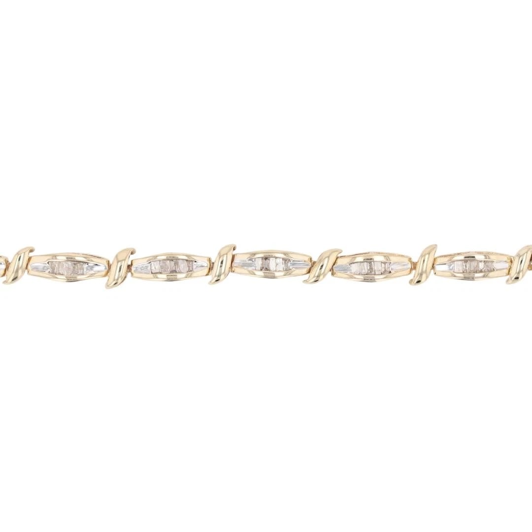 BAGUETTE CUT DIAMOND TENNIS BRACELET 10K YELLOW GOLD: Baguette Cut Diamond Tennis Bracelet 10k Yellow Gold Brand: Unbranded Type: Bracelet Material: 10k Yellow Gold Main Stone/Creation Natural Color: None Size: Bracelet Measurement: 7.25" Length