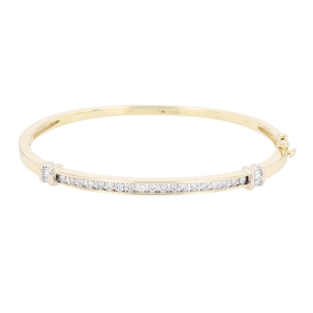 ROUND CUT DIAMOND BANGLE BRACELET 14K MULTI-TONE GOLD (1 of 5)
