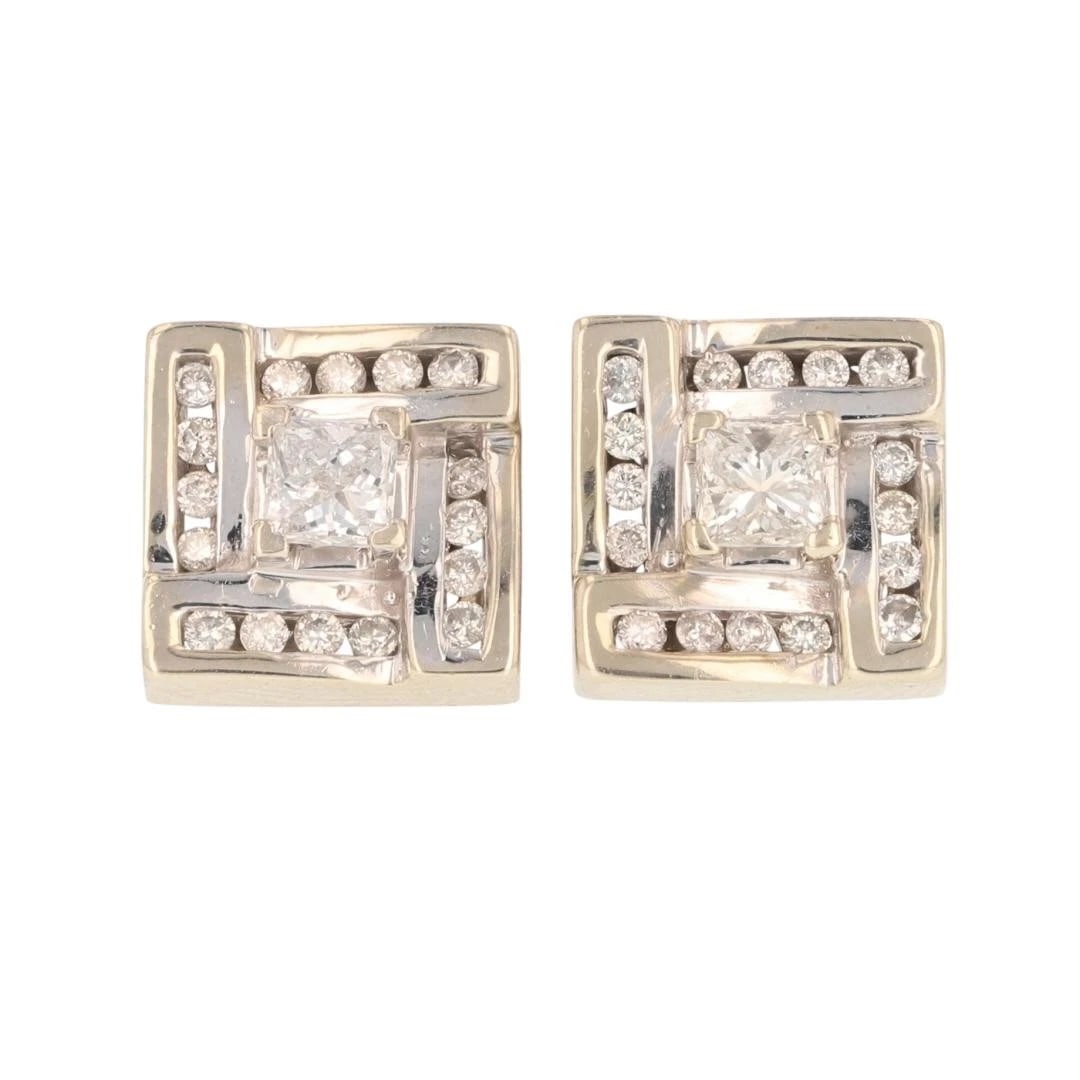 PRINCESS DIAMOND HALO SQUARE SCREW BACK STUD PAIR EARRINGS: Princess Diamond Halo Square Screw Back Stud Pair Earrings Brand: Unbranded Type: Earrings Material: 14k White Gold Main Stone/Creation Natural Color: None Size: Earring Measurement: 11 x 11mm