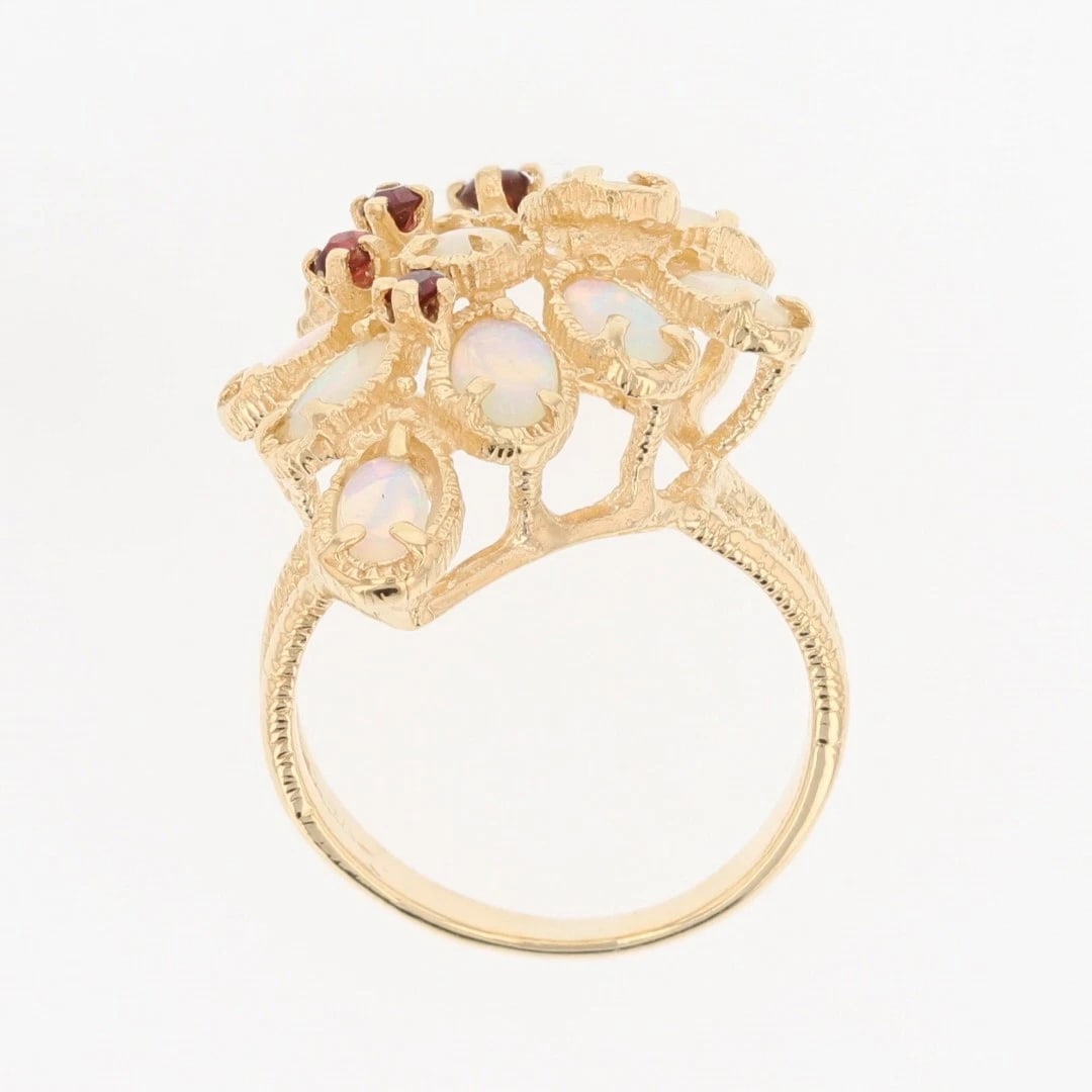 OPAL CLUSTER & GARNET WATERFALL STATEMENT RING - 2