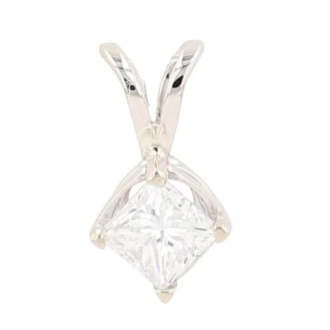 PRINCESS CUT DIAMOND SOLITAIRE PENDANT 14K WHITE GOLD: Princess Cut Diamond Solitaire Pendant 14k White Gold Brand: Unbranded Type: Pendant Material: 14k White Gold Main Stone/Creation Natural Color: None Size: Pendant Measurement: 12.4mm Length /