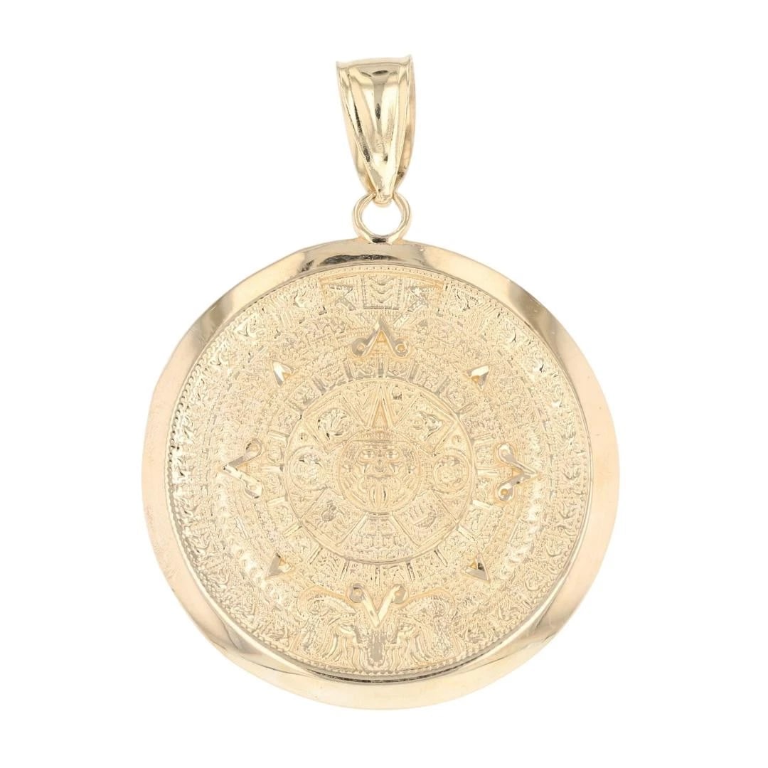 MAYAN CALENDAR TEXTURED PENDANT 14K YELLOW GOLD (1 of 5)