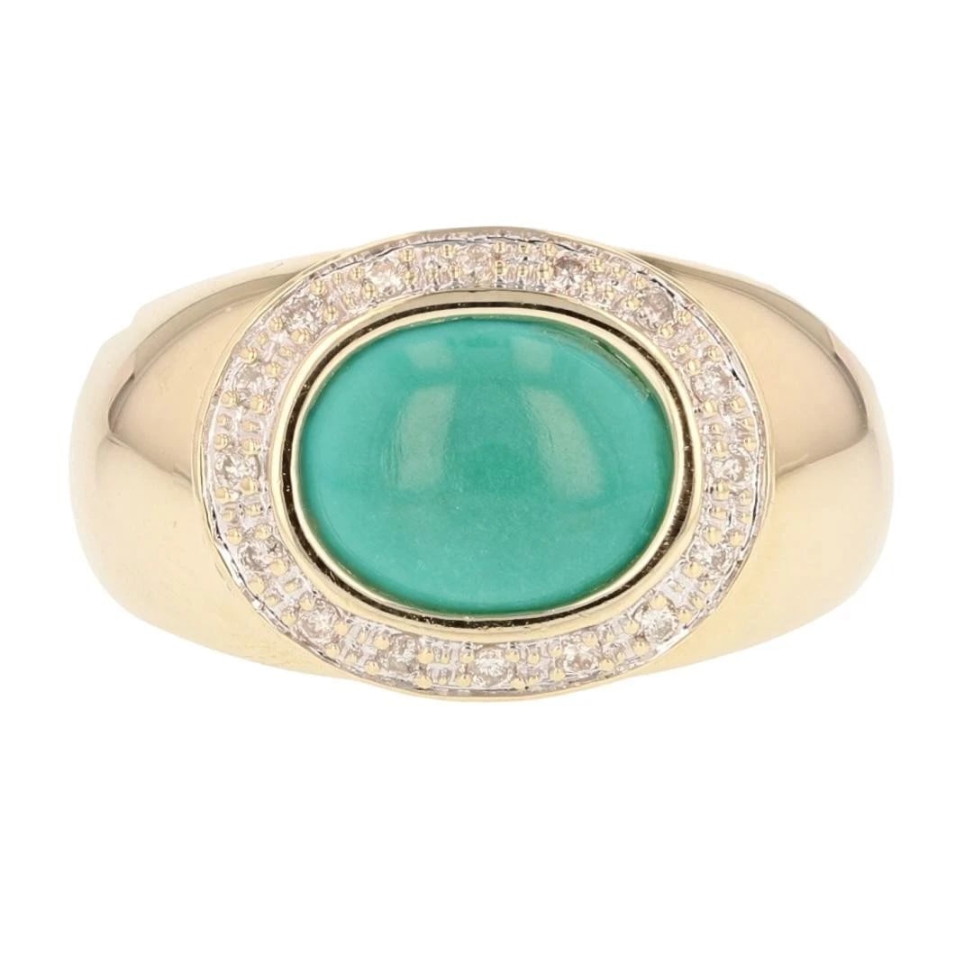 OVAL CABOCHON TURQUOISE WITH DIAMOND HALO RING (1 of 2)