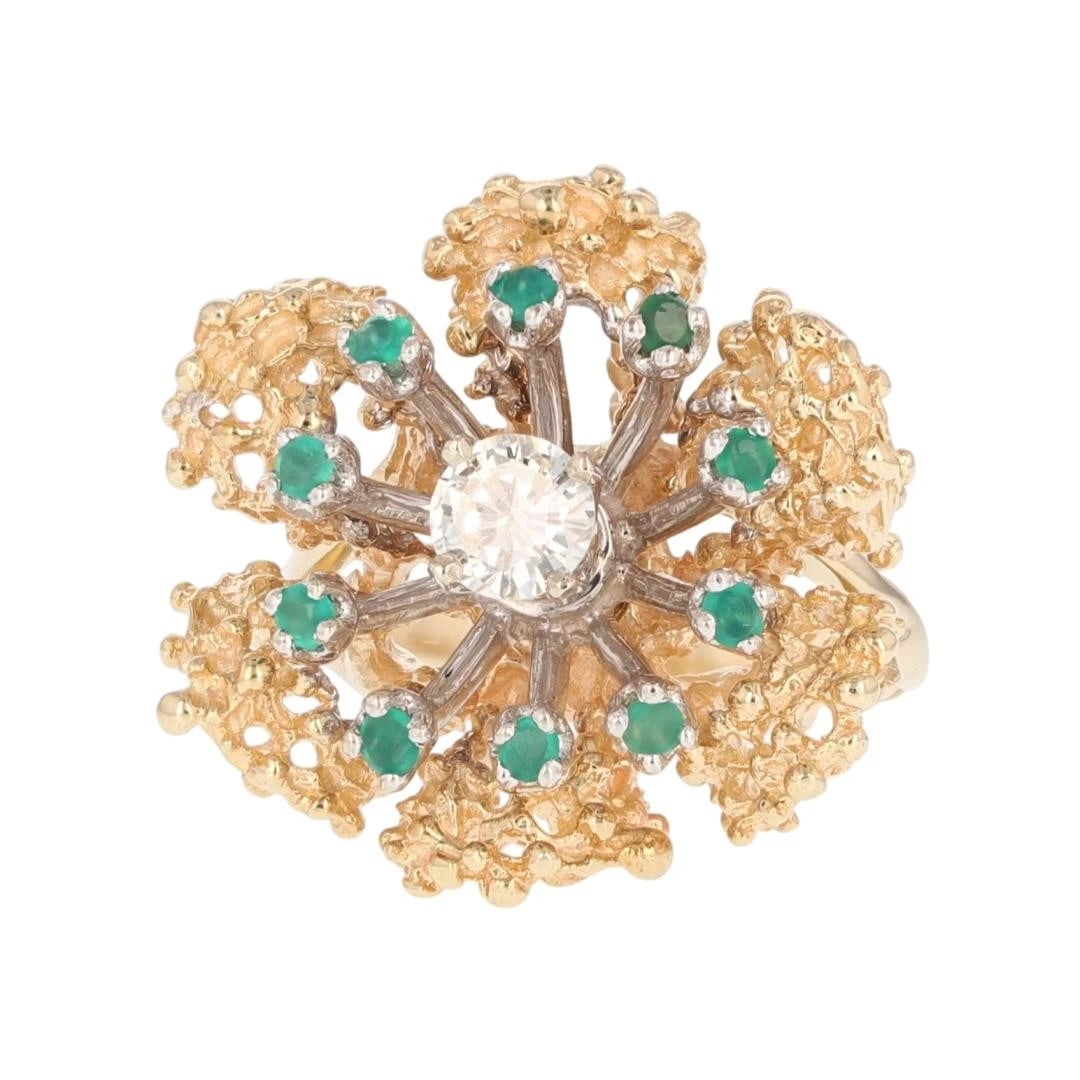 DIAMOND & EMERALD FLORAL NUGGET STATEMENT RING (1 of 2)