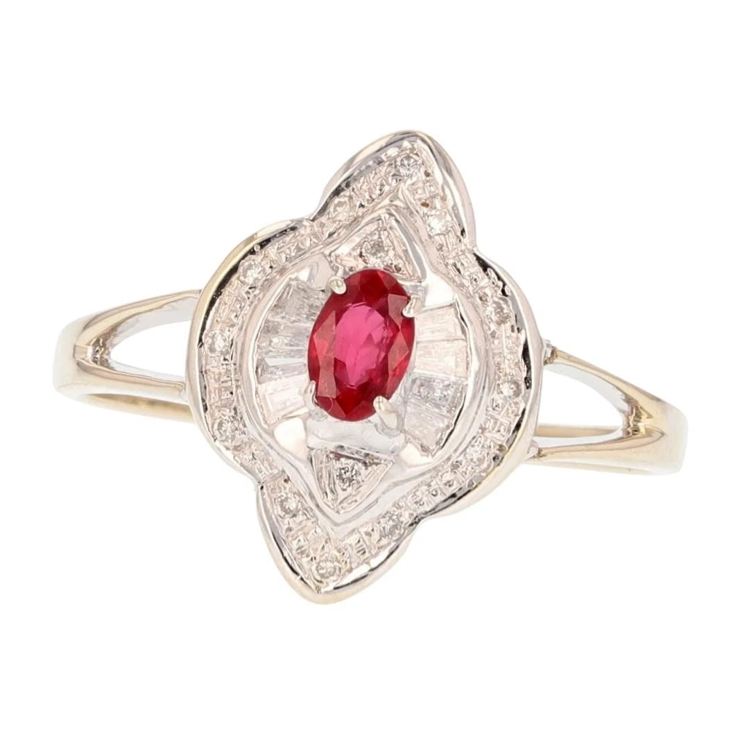 OVAL CUT RUBY SOLITAIRE W/ DIAMOND HALO RING (1 of 2)