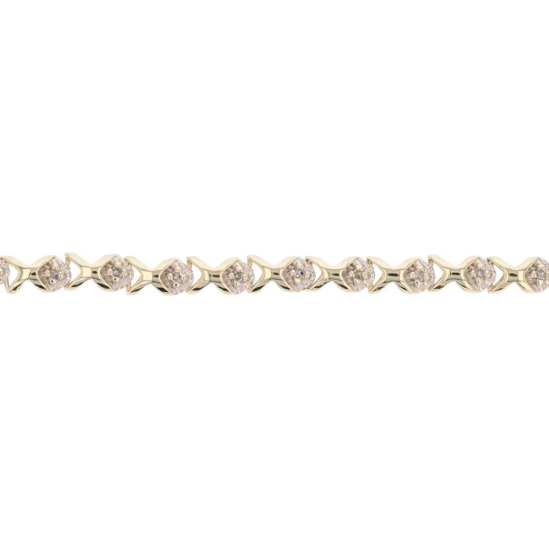 ROUND CUT DIAMOND BRACELET 10K YELLOW GOLD: Round Cut Diamond Bracelet 10k Yellow Gold Brand: Unbranded Type: Bracelet Material: 10k Yellow Gold Main Stone/Creation Natural Color: None Size: Bracelet Measurement: 7.5" Length / 4mm 