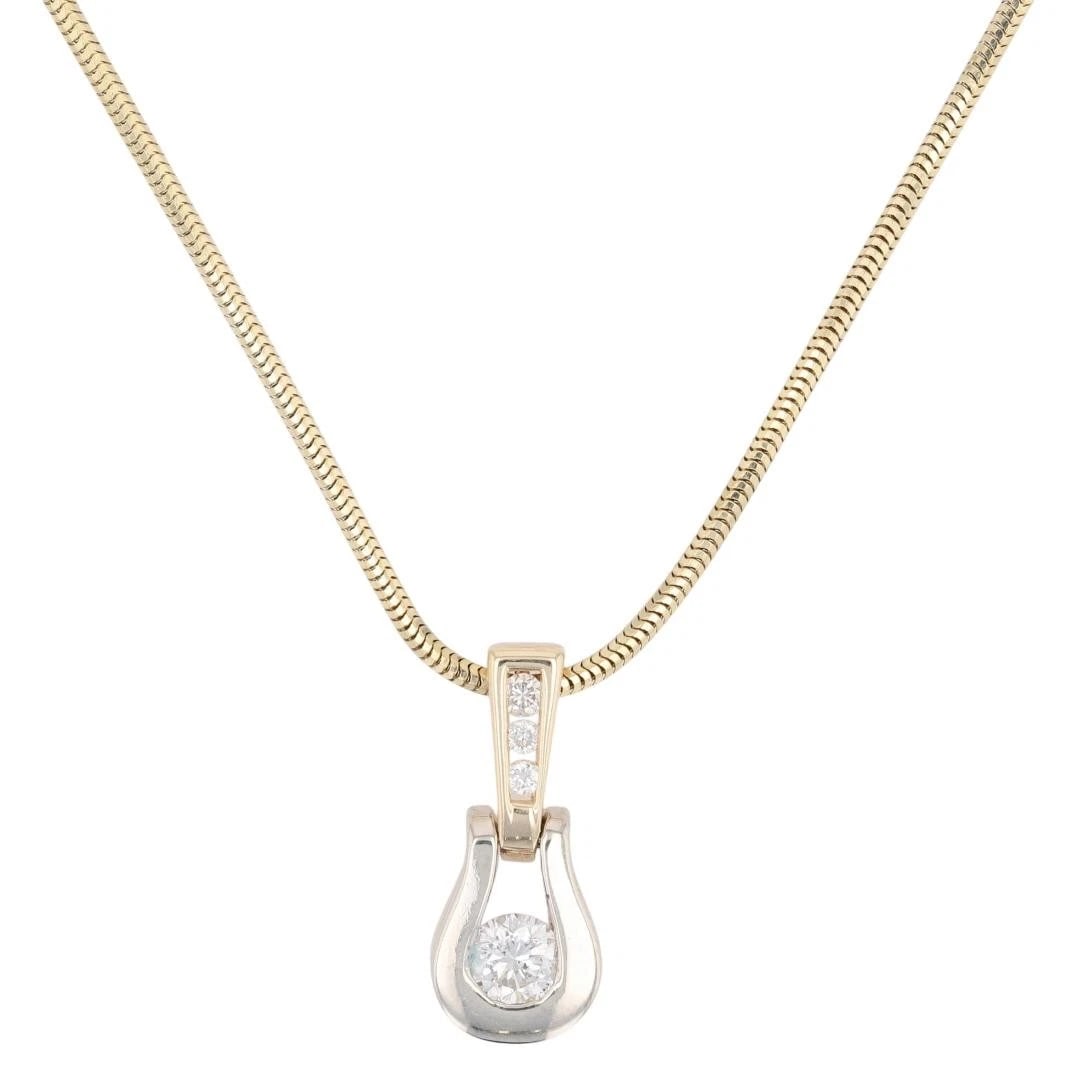 ROUND CUT DIAMOND PENDANT NECKLACE: Round Cut Diamond Pendant Necklace Brand: Milor Type: Necklace Material: 14k Multi-Tone Gold Main Stone/Creation Natural Color: None Size: Pendant Measurement: 19.3mm Length / 8.3mm Width