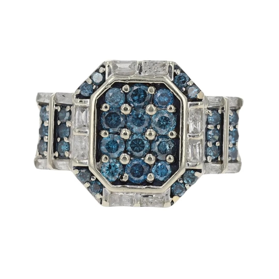 ROUND CUT BLUE-GREEN DIAMOND CLUSTER HALO RING (1 of 2)