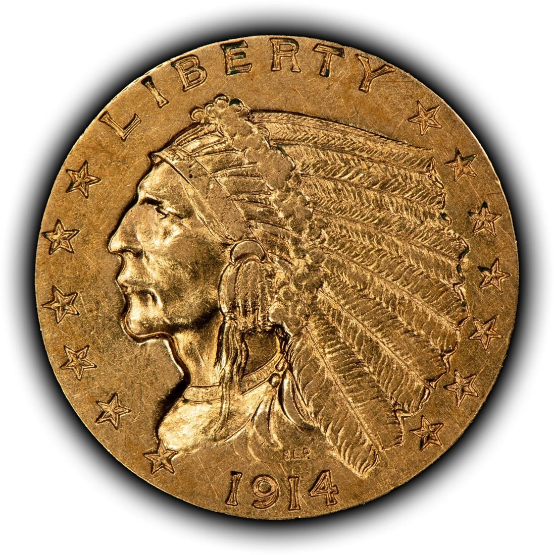1914 G$2.50 INDIAN HEAD GOLD QUARTER EAGLE: 1914 G$2.50 Indian Head Gold Quarter Eagle Brand/Mint: U.S. Mint Year: 1914 Fineness: 0.9 Composition: Gold Coin: US Pre-1933 Gold Bullion Denomination: $2.50 Country of Origin: United
