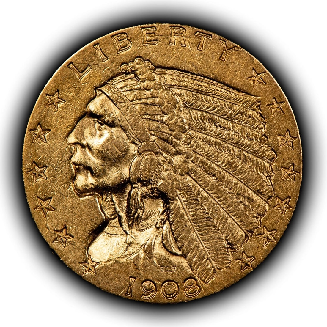1908 G$2.50 INDIAN HEAD GOLD QUARTER EAGLE: 1908 G$2.50 Indian Head Gold Quarter Eagle Brand/Mint: U.S. Mint Year: 1908 Fineness: 0.9 Composition: Gold Coin: US Pre-1933 Gold Bullion Denomination: $2.50 Country of Origin: United St