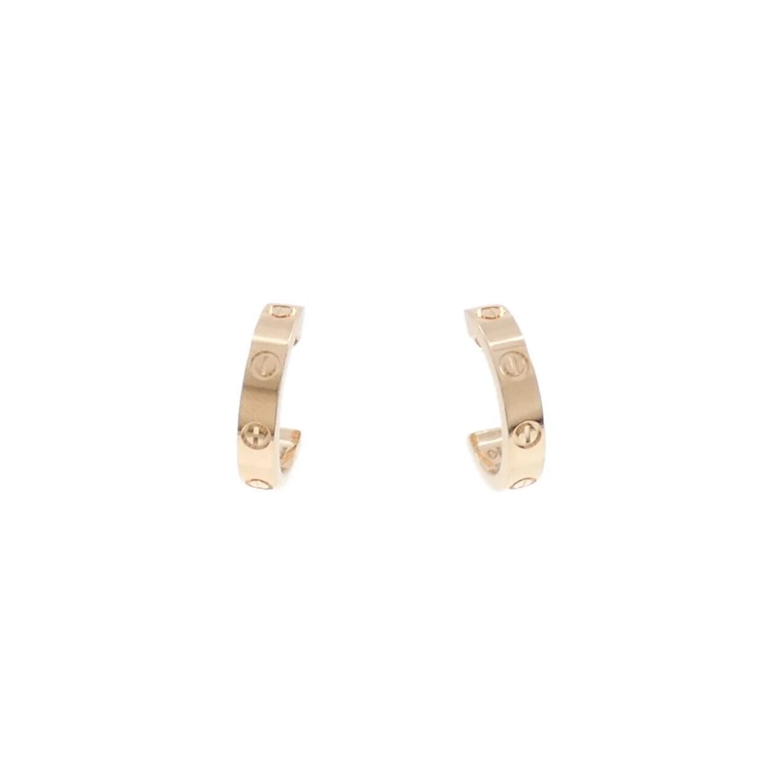 CARTIER MINI LOVE EARRINGS: Cartier Mini Love Earrings Brand: Cartier Type: Earrings Material: 750 Pink Gold Color: Pink Gold Size: ActualSize HxW: 12.5mmx2.4mm Accessories: None Accessories Notice: When purchasing p