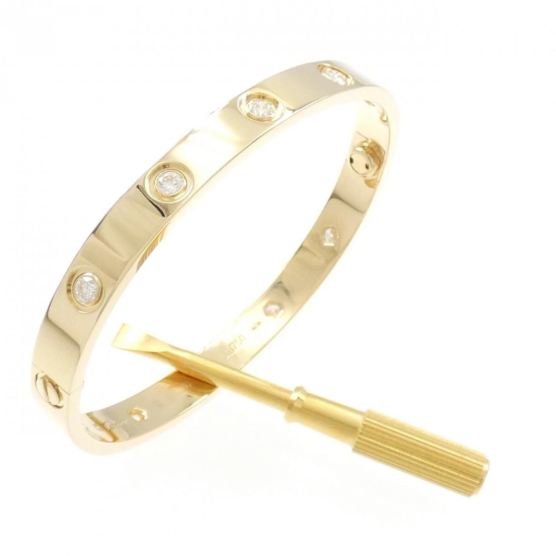 CARTIER LOVE BRACELET 10P: Cartier Love Bracelet 10P Brand: Cartier Type: Bracelet Material: 750 Yellow Gold Main Stone/Creation Natural Color: Yellow Gold Size: 15.5cm(16) Accessories: None Accessories Notice: When