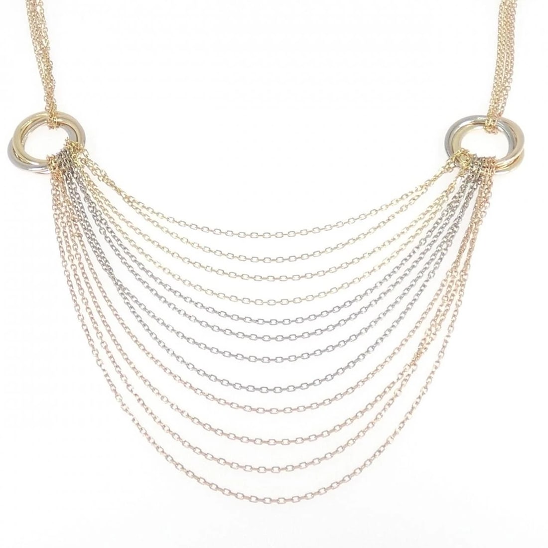 CARTIER TRINITY DRAPE NECKLACE: Cartier Trinity drape Necklace Brand: Cartier Type: Necklace Material: 750 Yellow Gold 750 White Gold 750 Pink Gold Color: Yellow Gold, White Gold, Pink Gold Size: 43cm Accessories: None
