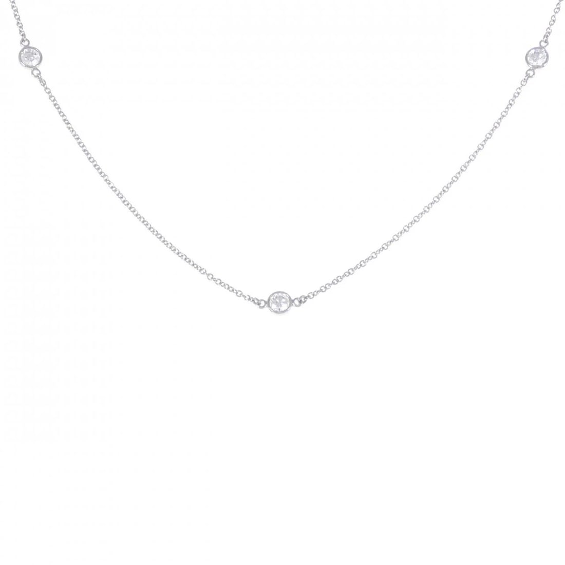 TIFFANY & CO. BY THE YARD 3P NECKLACE: Tiffany & Co. By the Yard 3P Necklace Brand: Tiffany Type: Necklace Material: Platinum Main Stone/Creation Natural Color: Platinum Size: 41cm Accessories: None Accessories Notice: When