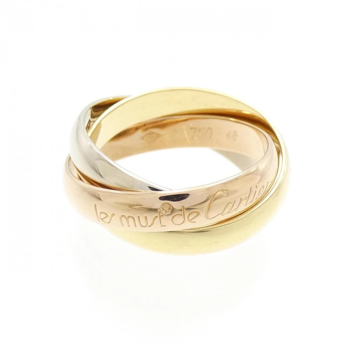 CARTIER TRINITY RING: Cartier Trinity Ring Brand: Cartier Type: Ring Material: 750 Yellow Gold 750 White Gold 750 Pink Gold Color: Yellow Gold White Gold Pink Gold Size: 4.5-5 (US size) (48) Accessories: None