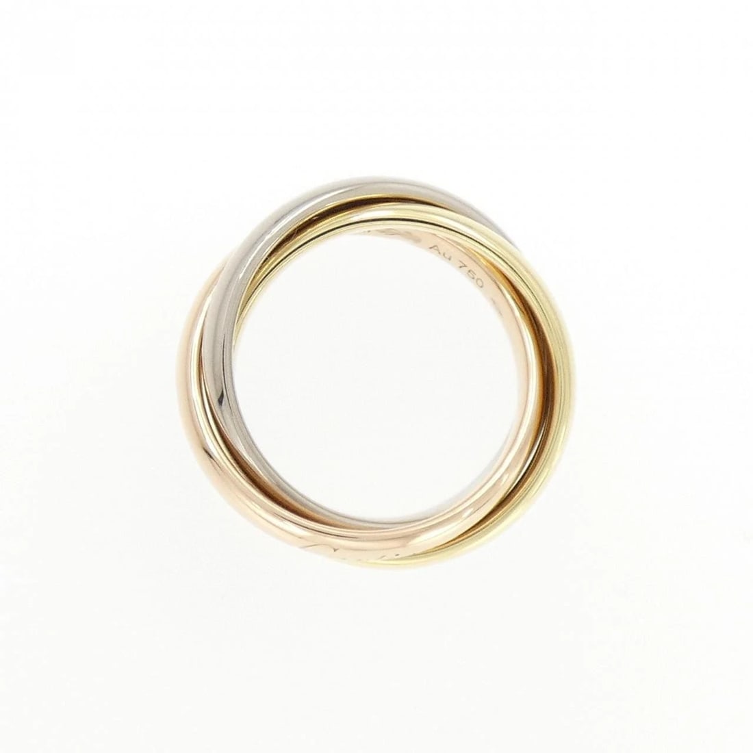 CARTIER TRINITY RING: Cartier Trinity Ring Brand: Cartier Type: Ring Material: 750 Yellow Gold 750 White Gold 750 Pink Gold Color: Yellow Gold ,White Gold, Pink Gold Size: 4-4.5 (US size) Accessories: None