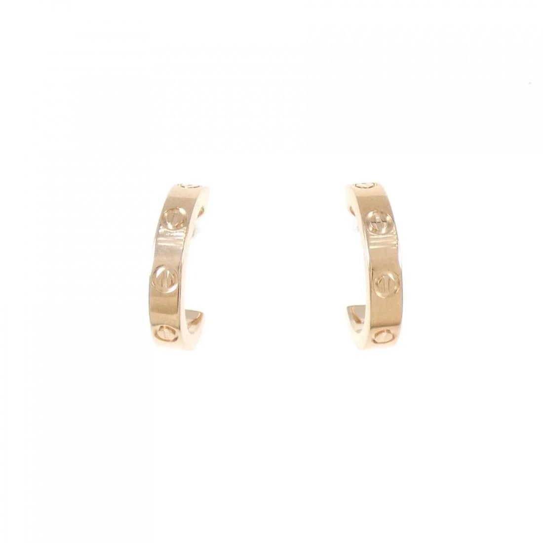 CARTIER MINI LOVE EARRINGS: Cartier Mini Love Earrings Brand: Cartier Type: Earrings Material: 750 Pink Gold Color: Pink Gold Size: HxW: 12.5mmx2.4mm Accessories: None Accessories Notice: When purchasing pre-owned go
